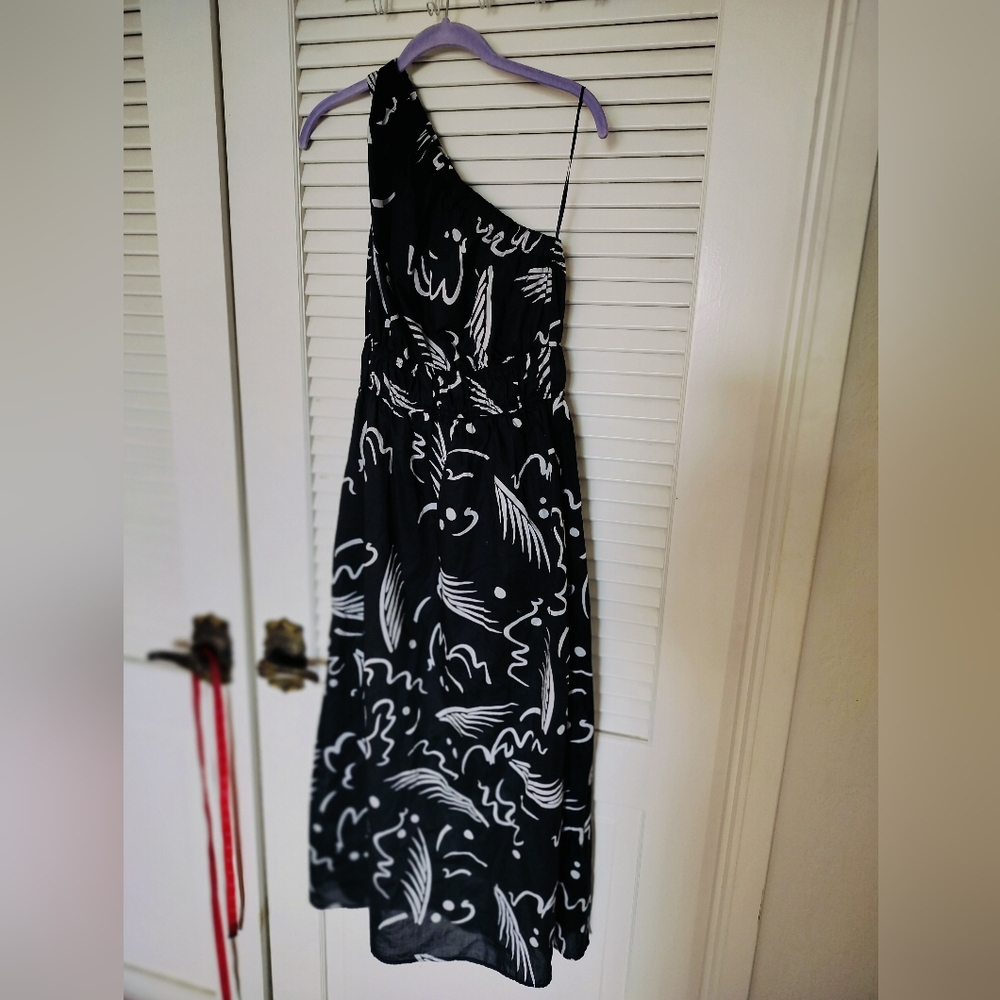 Rails Black and White One-Shoulder Dress Small